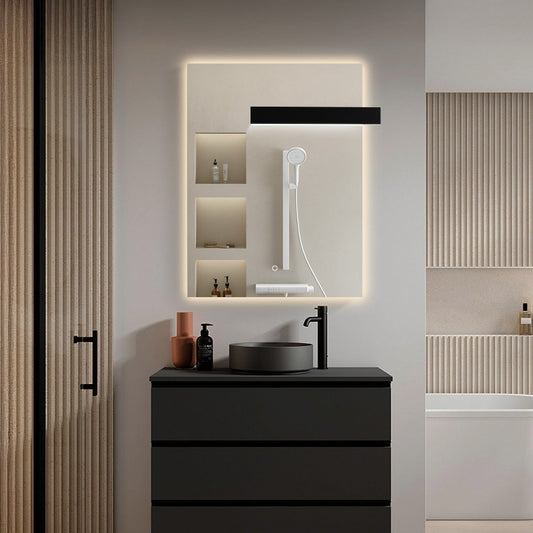 SILK Rectangle LED Bathroom Mirror for Wall, Irregular LED Mirror with Anti-Fog, 3-Color Adjustal, Dimmable, backlit&frontlit, Explosion-Proof