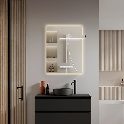SILK Rectangle LED Bathroom Mirror for Wall, Irregular LED Mirror with Anti-Fog, 3-Color Adjustal, Dimmable, backlit&frontlit, Explosion-Proof