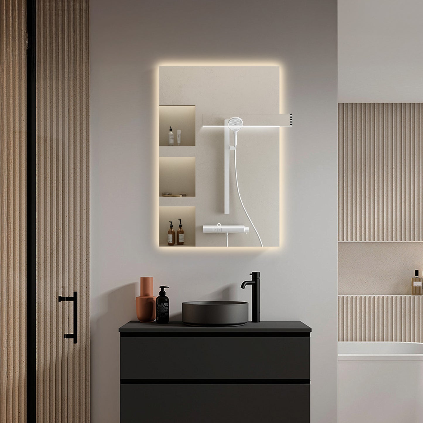 SILK Rectangle LED Bathroom Mirror for Wall, Irregular LED Mirror with Anti-Fog, 3-Color Adjustal, Dimmable, backlit&frontlit, Explosion-Proof