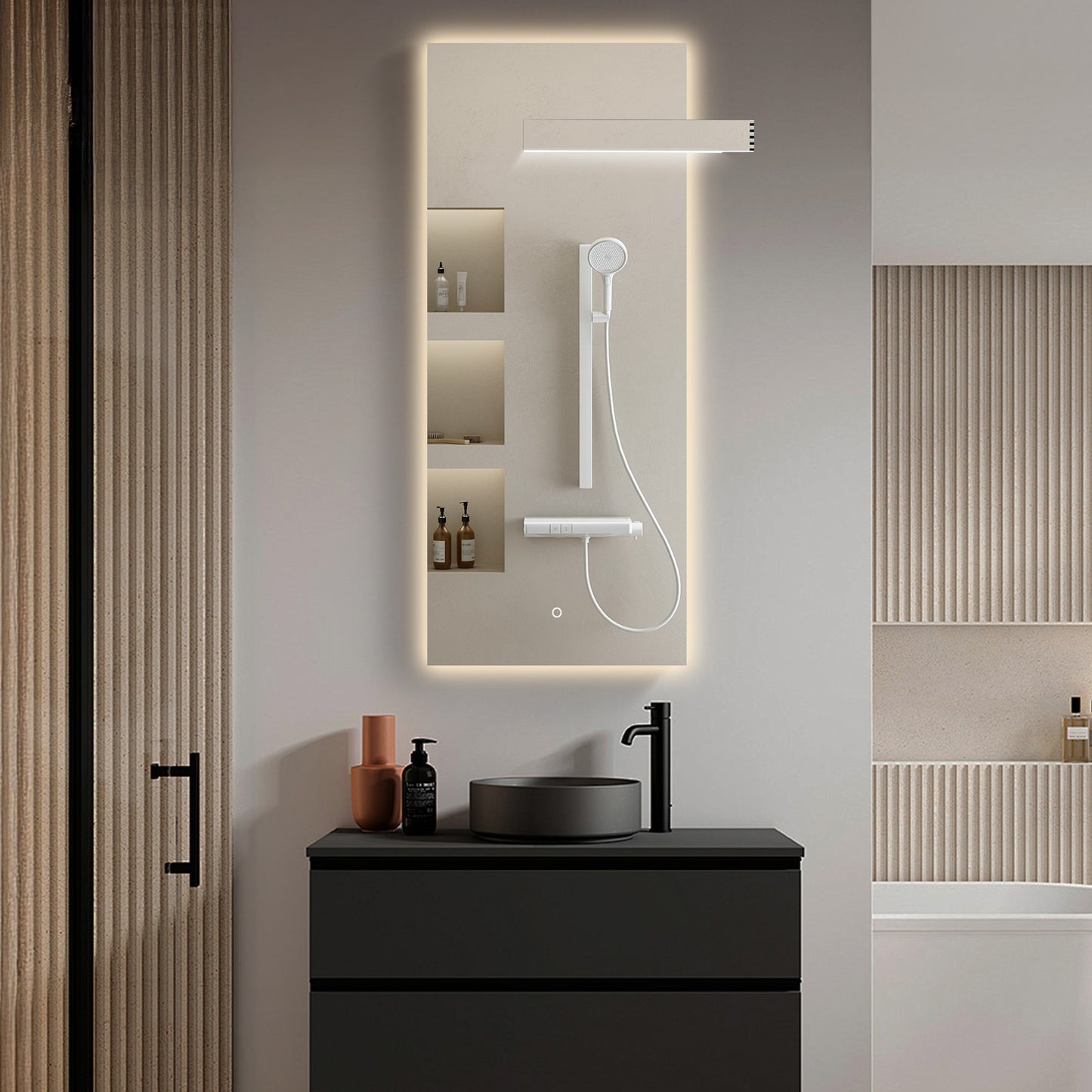 SILK Rectangle LED Bathroom Mirror for Wall, Irregular LED Mirror with Anti-Fog, 3-Color Adjustal, Dimmable, backlit&frontlit, Explosion-Proof