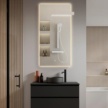 SILK Rectangle LED Bathroom Mirror for Wall, Irregular LED Mirror with Anti-Fog, 3-Color Adjustal, Dimmable, backlit&frontlit, Explosion-Proof