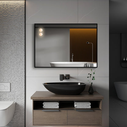 AuraDate LED Light Mirror with Touch Switch, Spherical Bulb, Modern Rectangular LED Bathroom Mirror