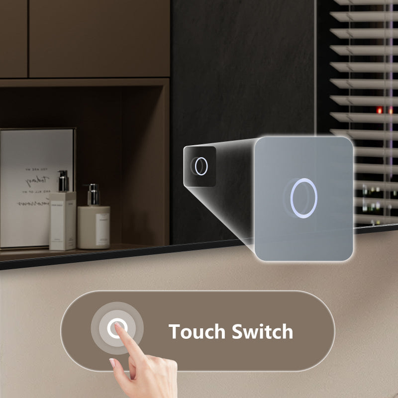 AuraDate LED Light Mirror with Touch Switch, Spherical Bulb, Modern Rectangular LED Bathroom Mirror