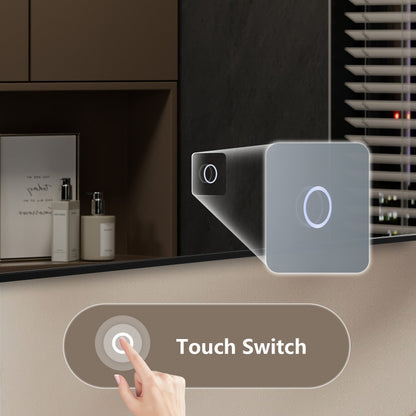 AuraDate LED Light Mirror with Touch Switch, Spherical Bulb, Modern Rectangular LED Bathroom Mirror