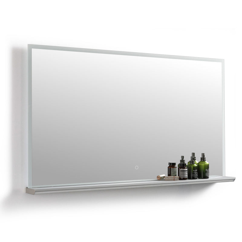Fayre 28x48 inch LED Bathroom Mirror with Shelf, Aluminum Metal Frame, Bathroom-Specific LED Mirror, 3 Colors, Stepless Dimming, Anti-fog
