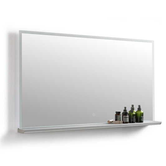 Fayre 28x48 inch LED Bathroom Mirror with Shelf, Aluminum Metal Frame, Bathroom-Specific LED Mirror, 3 Colors, Stepless Dimming, Anti-fog