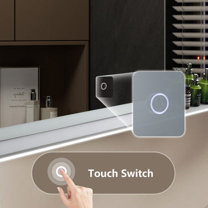 Fayre 28x48 inch LED Bathroom Mirror with Shelf, Aluminum Metal Frame, Bathroom-Specific LED Mirror, 3 Colors, Stepless Dimming, Anti-fog