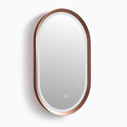 Cacer Oval LED Bathroom Mirror with Lights, Rose Gold Metal Framed LED Mirror for Bathroom, 3 Colors and Stepless Dimmable Flared Frame Bathroom Vanity Mirror, Anti-Fog