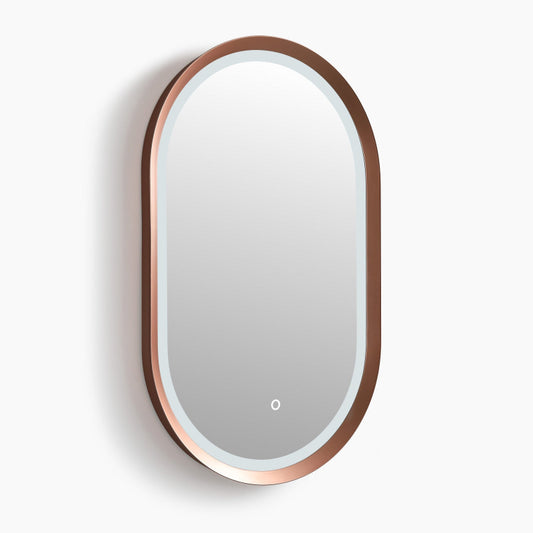 Cacer Oval LED Bathroom Mirror with Lights, Rose Gold Metal Framed LED Mirror for Bathroom, 3 Colors and Stepless Dimmable Flared Frame Bathroom Vanity Mirror, Anti-Fog