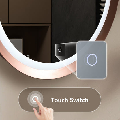 Cacer Oval LED Bathroom Mirror with Lights, Rose Gold Metal Framed LED Mirror for Bathroom, 3 Colors and Stepless Dimmable Flared Frame Bathroom Vanity Mirror, Anti-Fog