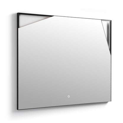 WhimsMirror LED Lighted Mirror with Touch Switch, Irregular Cutout Design, Modern Rectangular LED Bathroom Mirror, Matte Black