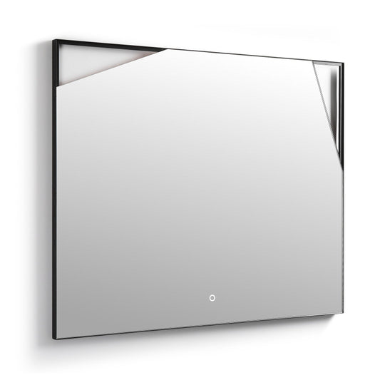WhimsMirror LED Lighted Mirror with Touch Switch, Irregular Cutout Design, Modern Rectangular LED Bathroom Mirror, Matte Black