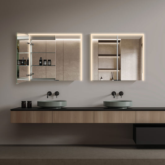 Mirrorons LED Lighted Bathroom Medicine Cabinet with IR Sensor Switch,  Aluminum Hd Bathroom Mirror Cabinet Defogging Available, 28 x 33 Inch