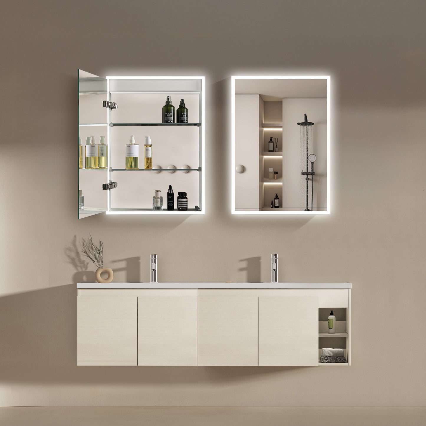 Mirrorons LED Lighted Bathroom Medicine Cabinet with IR Sensor Switch,  Aluminum Hd Bathroom Mirror Cabinet Defogging Available, Matte White