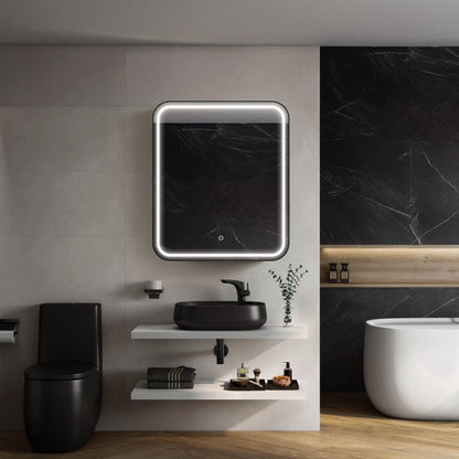 Mirrorons Medicine Cabinet with LED Lights, Rectangle, 24 x 28 Inch, Defogger, 3-Color Mode, Dimmer, Matte Black