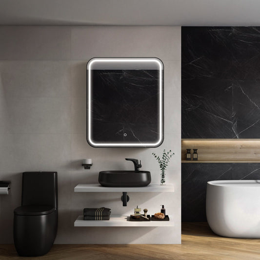 Mirrorons Medicine Cabinet with LED Lights, Rectangle, 24 x 28 Inch, Defogger, 3-Color Mode, Dimmer, Matte Black