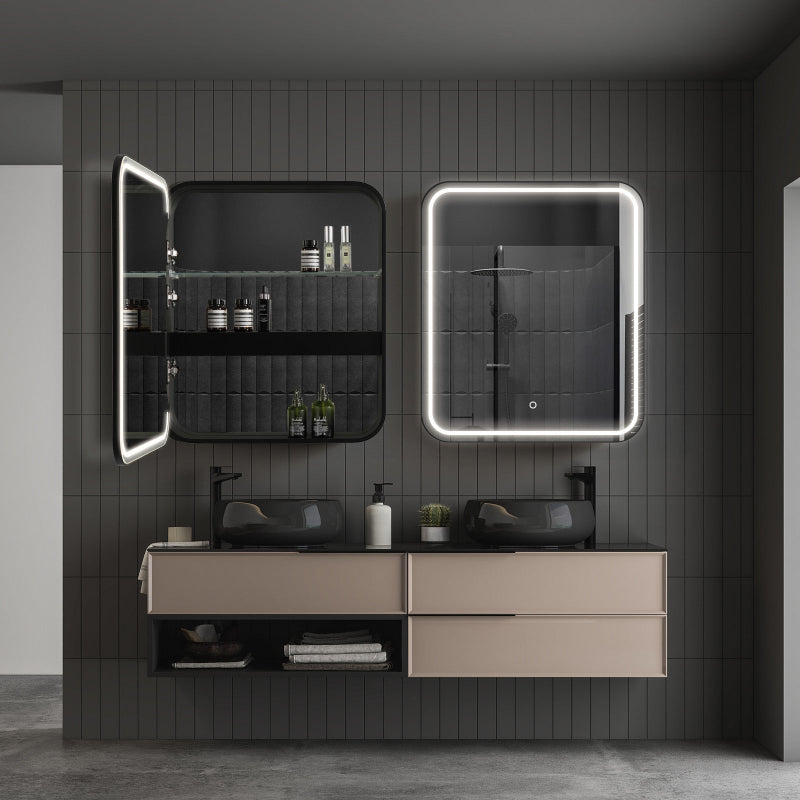 Mirrorons Medicine Cabinet with LED Lights, Rectangle, 24 x 28 Inch, Defogger, 3-Color Mode, Dimmer, Matte Black