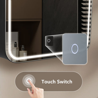 Mirrorons Medicine Cabinet with LED Lights, Rectangle, 24 x 28 Inch, Defogger, 3-Color Mode, Dimmer, Matte Black